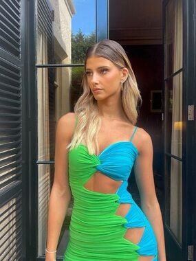 Cutout Mini Dress in Green & Turquoise